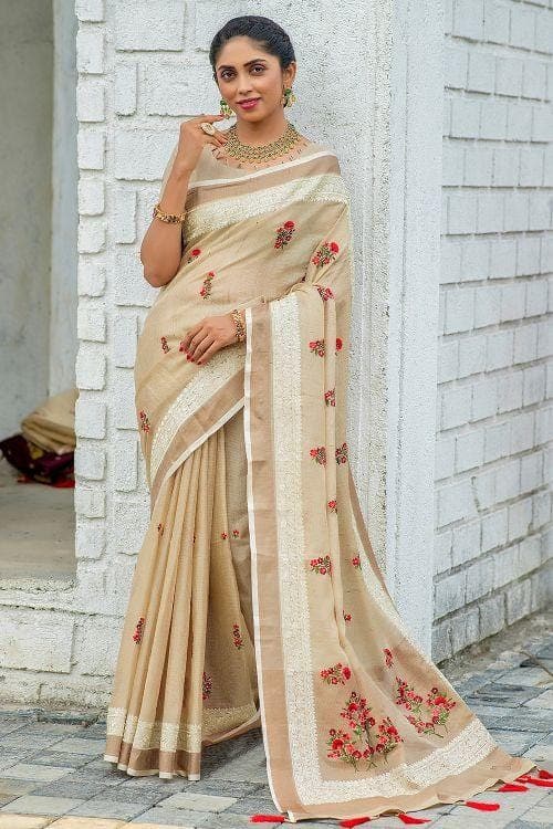 Tan Beige Cotton Saree beige cotton saree