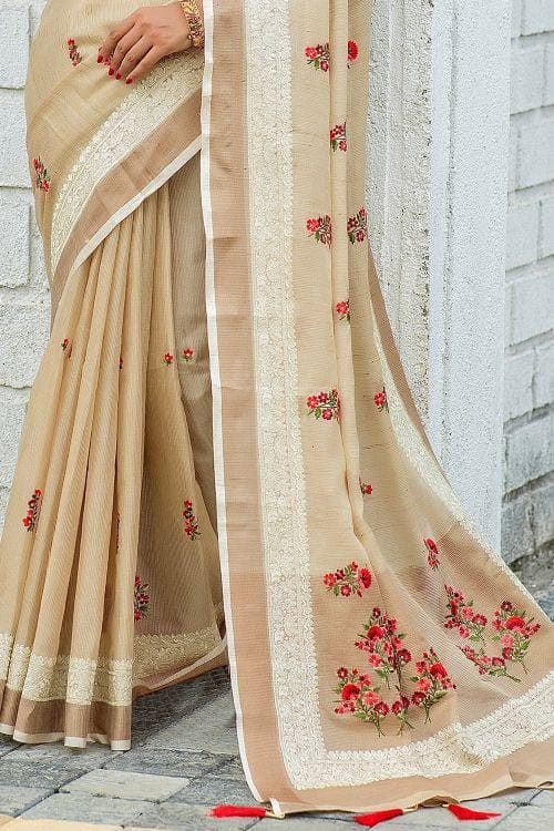 Tan Beige Cotton Saree cotton saree with blouse designs