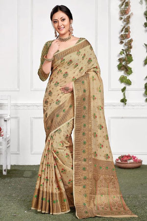Tan Beige Cotton Saree