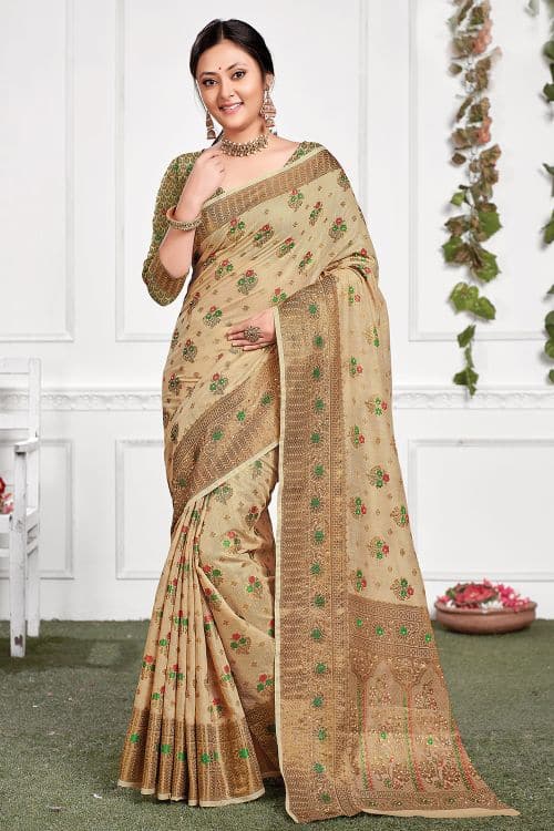 Tan Beige Cotton Saree cotton
