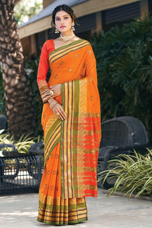 Tangerine Orange Cotton Saree orange cotton saree