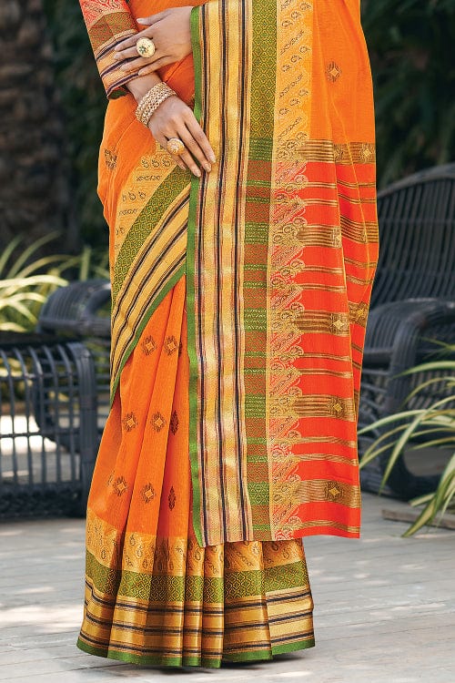 Tangerine Orange Cotton Saree designer saree