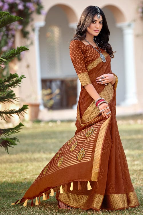 Tawny Brown Cotton Saree brown cotton saree