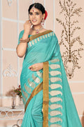 Teal Blue Cotton Saree fancy saree