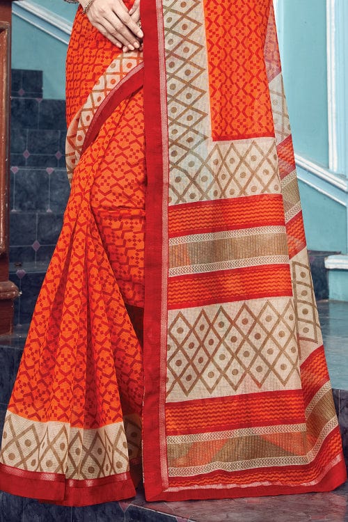 Tiger Orange Cotton Saree fancy saree