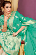 Turquoise Blue Cotton Saree cotton