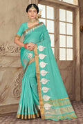 Turquoise Blue Cotton Saree blue cotton saree