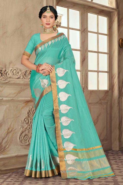 Turquoise Blue Cotton Saree blue cotton saree