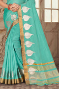 Turquoise Blue Cotton Saree designer saree