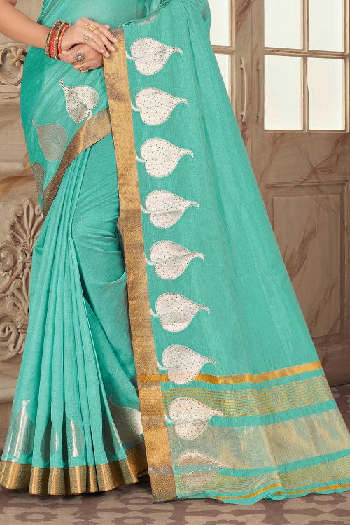 Turquoise Blue Cotton Saree designer saree