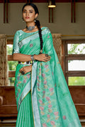 Turquoise Blue Cotton Saree fancy saree