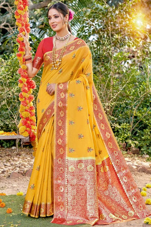 yellow cotton saree