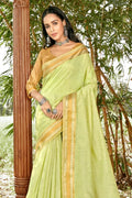 Vivid Green Cotton Saree plain cotton saree
