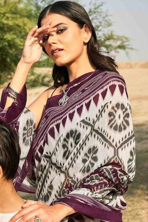 White And Maroon Printed Cotton Saree