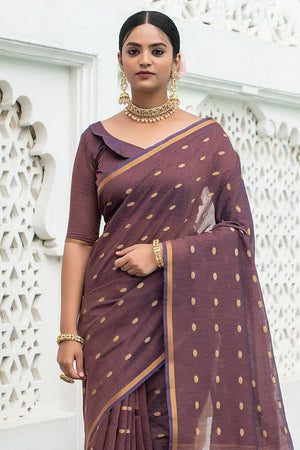 Wine Purple Cotton Saree