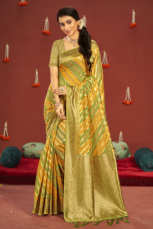 Yellow Green Dual Tone Cotton Saree