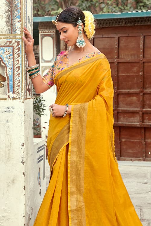 Lily Yellow Cotton Silk Saree yellow saree