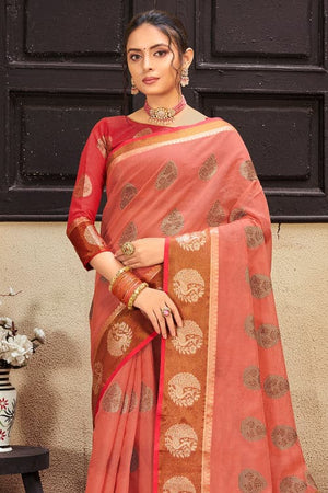 peach saree, cotton sarees for summer