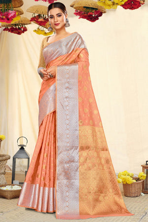 Peach Cotton Silk Saree