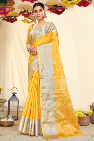 Pineapple Yellow Cotton Silk Saree