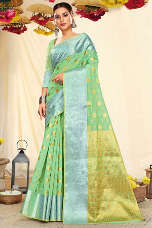 Seafoam Green Cotton Silk Saree