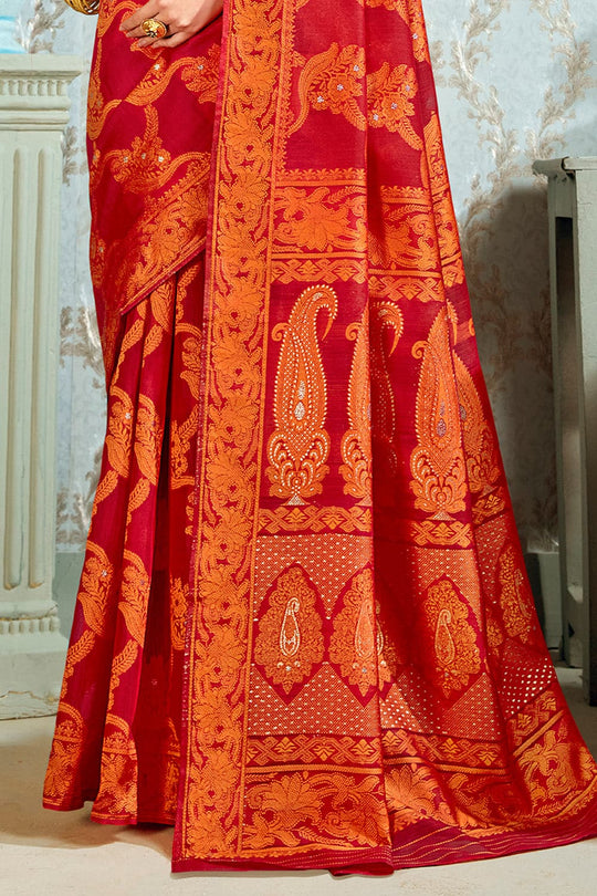 Vivid Red Cotton Silk Saree red saree