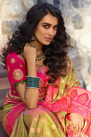 Avocado Green Designer Banarasi Saree