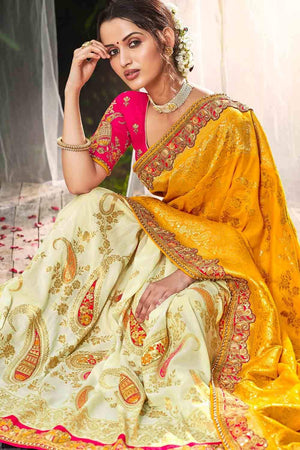 Blonde Yellow Designer Banarasi Saree