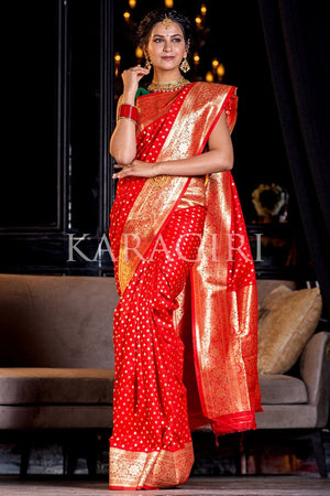 Bright Red Banarasi Saree