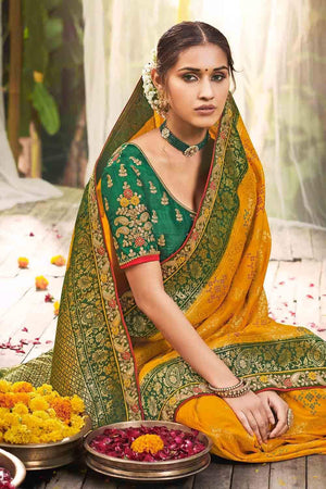 Gold Yellow Designer Banarasi Saree