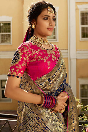 Navy Blue Designer Banarasi Saree