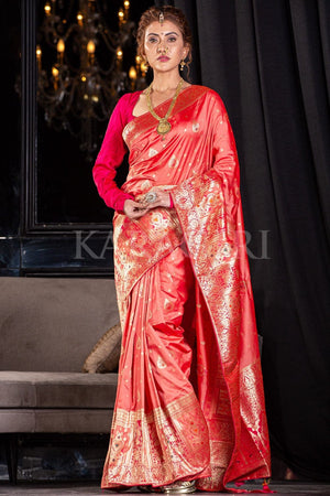 Rose Peach Banarasi Saree