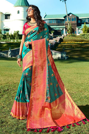 Turquoise Blue Designer Banarasi Saree
