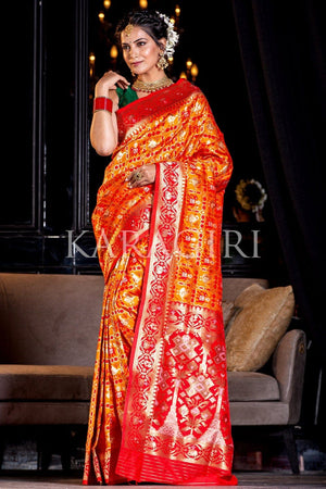 Zinnia Orange Banarasi Saree