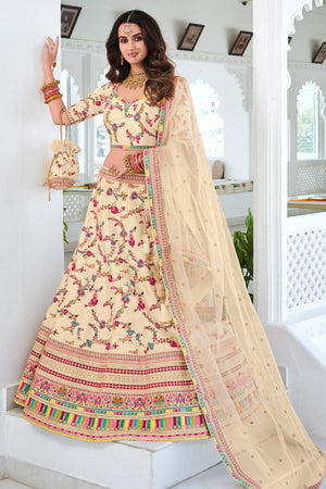 Cream Designer Lehenga Choli (Semi-Stitched)