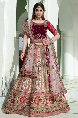 Maroon Beige Designer Lehenga Choli (Semi-Stitched)