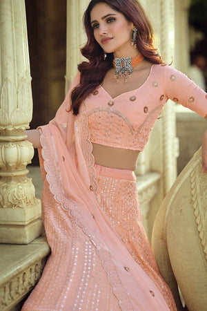 Misty Rose Peach Designer Lehenga Choli (Semi-Stitched)