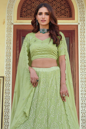 Olive Green Designer Lehenga Choli (Semi-Stitched)