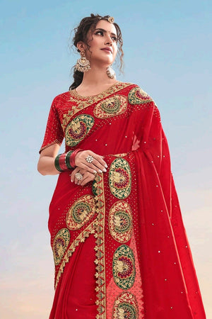 Beautiful Crimson Red Designer Saree