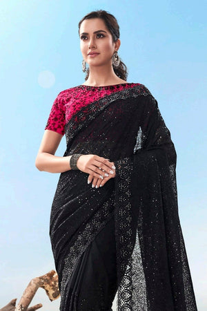 Beautiful Jet Black Designer Saree