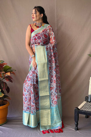 Arctic Blue Digital Print Saree