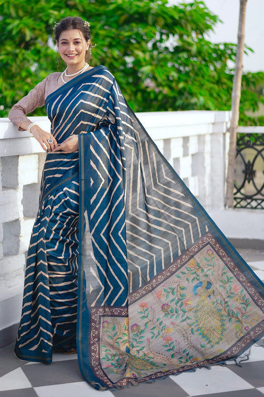 Azure Blue Digital Print Saree blue digital print saree