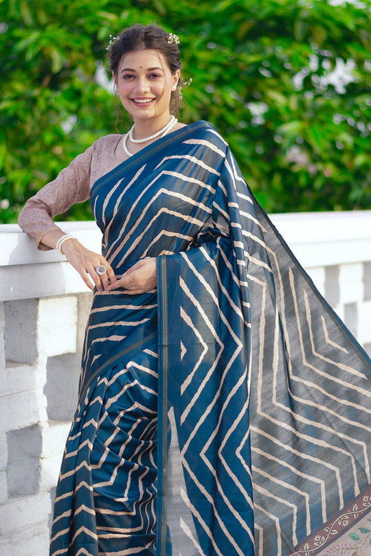 Azure Blue Digital Print Saree silk saree