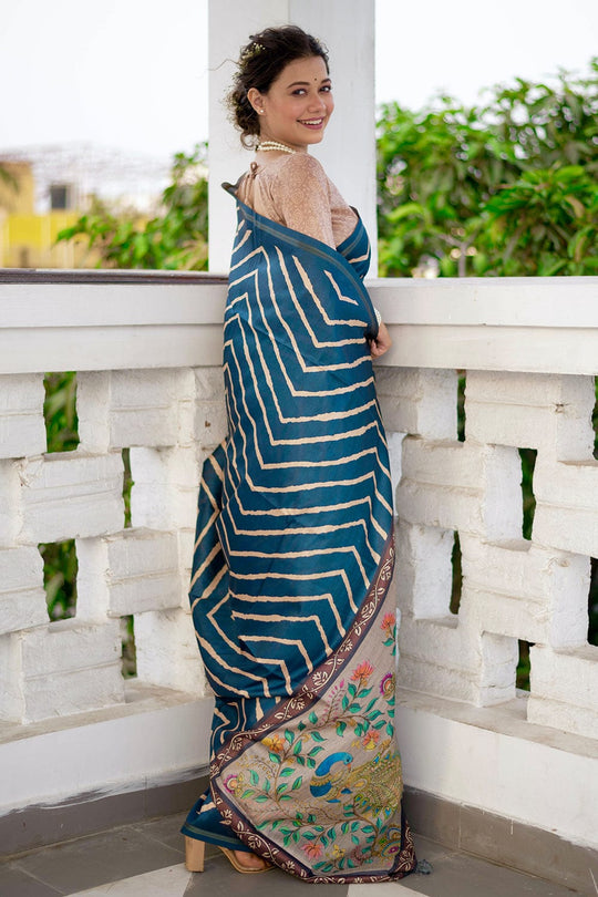 Azure Blue Digital Print Saree designer saree