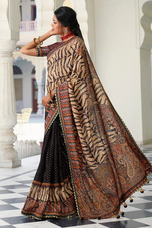 Beige Black Digital Printed Saree