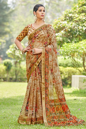 Beige Digital Print Saree