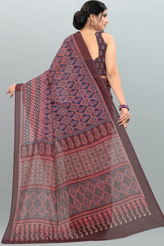 Brown Digital Print Saree sarees for girls
