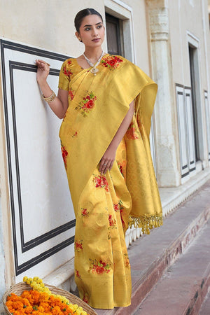 Canary Yellow Digital Print Saree