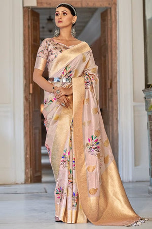Careys Cream Digital Print Saree