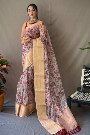 Cream Digital Print Saree